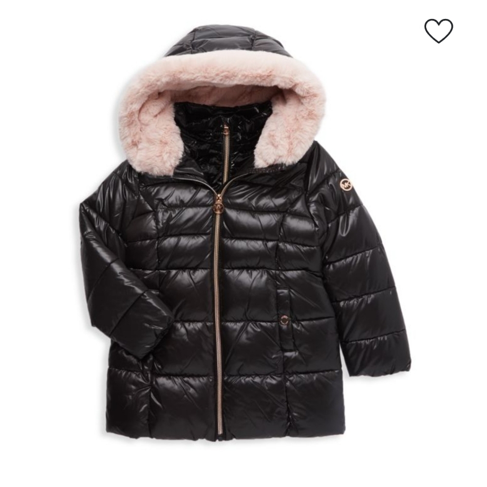 Michael Kors Kids Black Puffer Jacket with Pink Lining Size 6